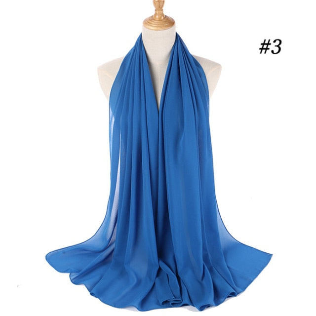 Plain Color Muslim Chiffon Scarf Hijab Headband Female Islamic Head Cover Shawls Wraps for Women Hijabs Hair Scarves Headscarf