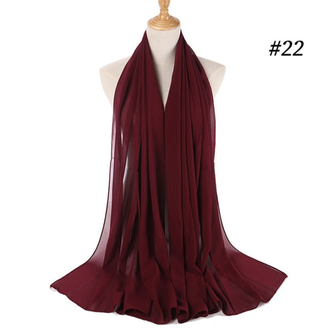 Plain Color Muslim Chiffon Scarf Hijab Headband Female Islamic Head Cover Shawls Wraps for Women Hijabs Hair Scarves Headscarf