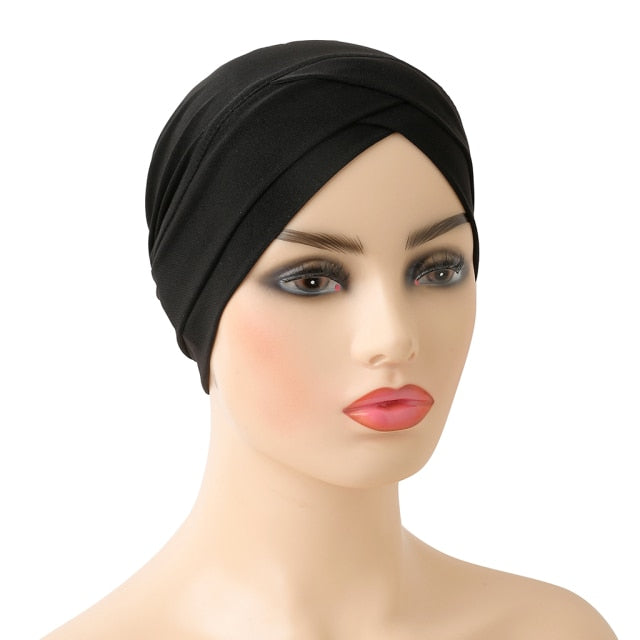 H117 High Quality Criss Cross Muslim Hijab Inner Hat Underscarf Pull On Islamic Scarf Turban Caps Full Headcover Women Headwrap