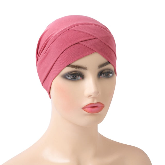 H117 High Quality Criss Cross Muslim Hijab Inner Hat Underscarf Pull On Islamic Scarf Turban Caps Full Headcover Women Headwrap