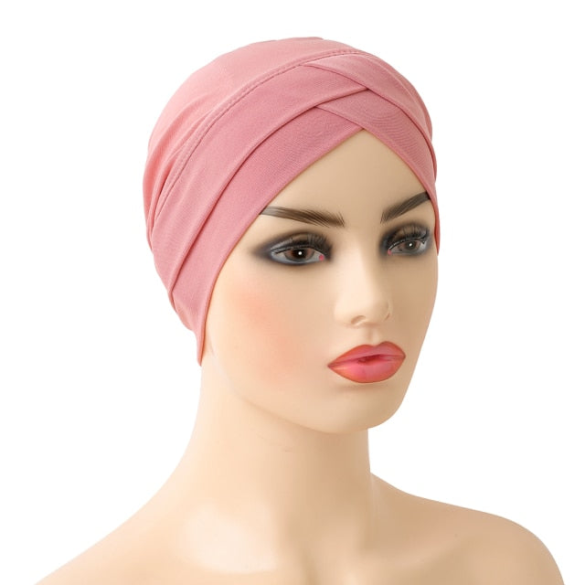 H117 High Quality Criss Cross Muslim Hijab Inner Hat Underscarf Pull On Islamic Scarf Turban Caps Full Headcover Women Headwrap