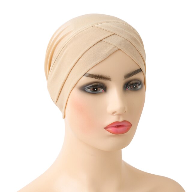 H117 High Quality Criss Cross Muslim Hijab Inner Hat Underscarf Pull On Islamic Scarf Turban Caps Full Headcover Women Headwrap