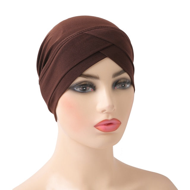 H117 High Quality Criss Cross Muslim Hijab Inner Hat Underscarf Pull On Islamic Scarf Turban Caps Full Headcover Women Headwrap