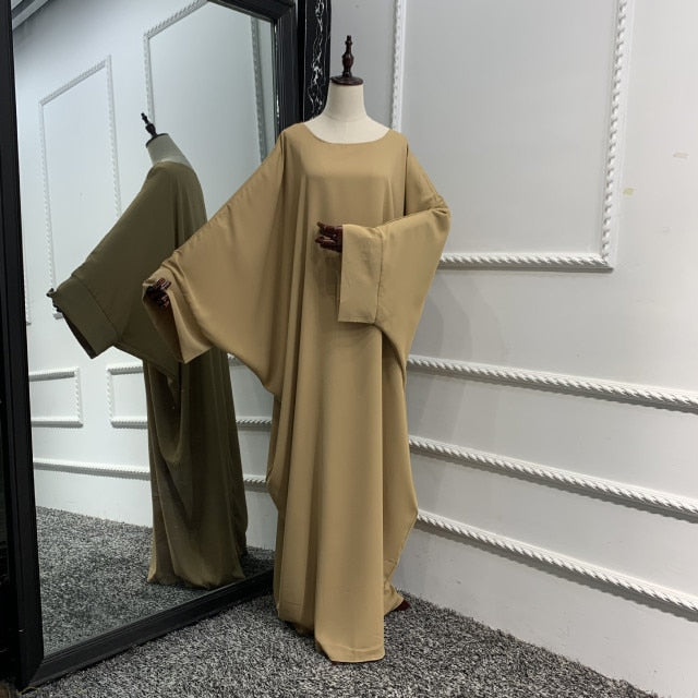 Muslim Dubai Abaya One Piece Batwing Nida Prayer Hijab Dress Jilbab Kaftan Islamic Modest Robe African Dresses Women Ramadan