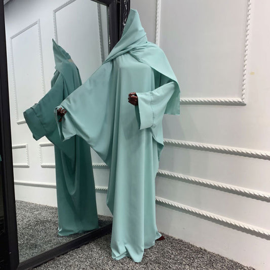 Muslim Dubai Abaya One Piece Batwing Nida Prayer Hijab Dress Jilbab Kaftan Islamic Modest Robe African Dresses Women Ramadan