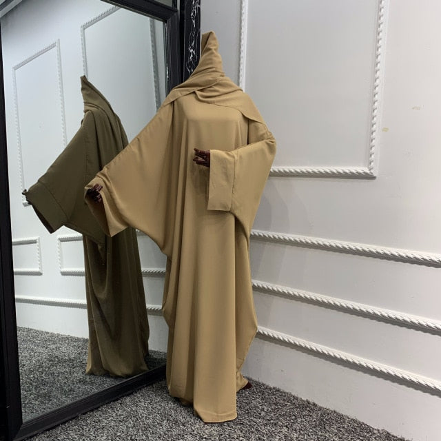 Muslim Dubai Abaya One Piece Batwing Nida Prayer Hijab Dress Jilbab Kaftan Islamic Modest Robe African Dresses Women Ramadan