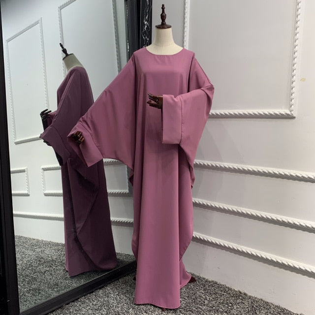 Muslim Dubai Abaya One Piece Batwing Nida Prayer Hijab Dress Jilbab Kaftan Islamic Modest Robe African Dresses Women Ramadan