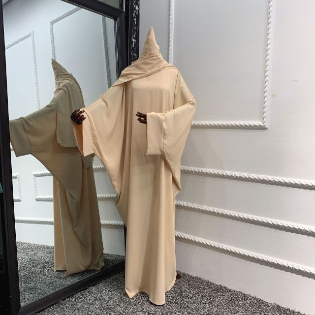 Muslim Dubai Abaya One Piece Batwing Nida Prayer Hijab Dress Jilbab Kaftan Islamic Modest Robe African Dresses Women Ramadan