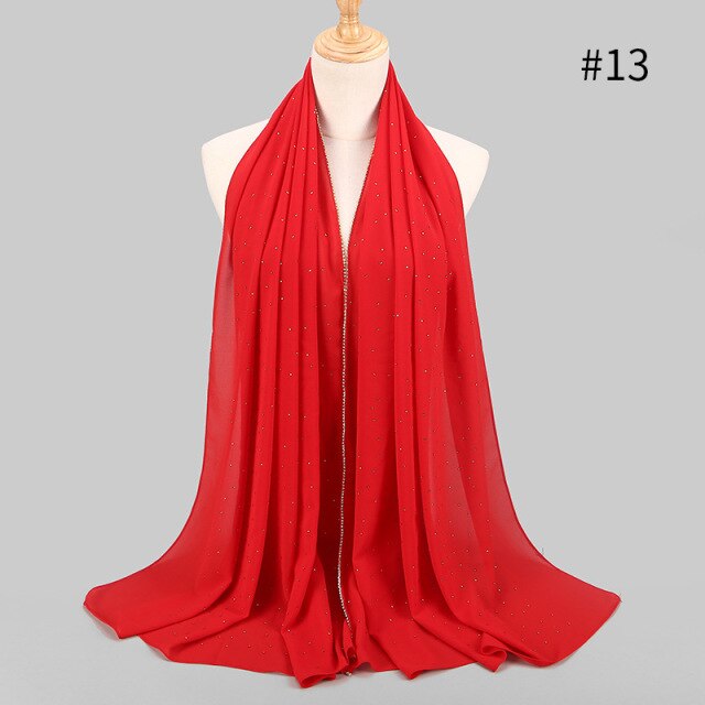 Luxury Diamond Chiffon Scarf Hijab Women Solid Soft Long Muslim Scarves Islam Wraps Head Scarf Turkish Turban Shawl Headscarves