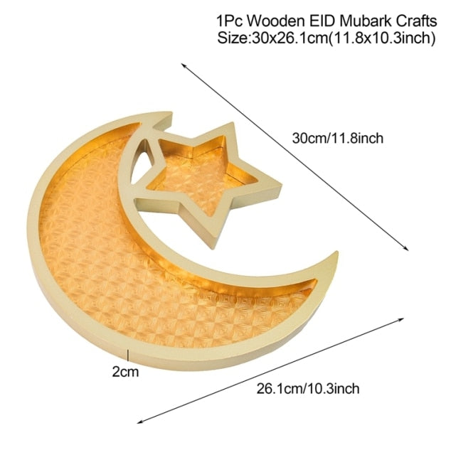 Moon Star Wooden Eid Mubarak Ramadan Decoration For Home Islamic Muslim Party Decor Ramadan Kareem Gifts Food Tray Eid Al Adha