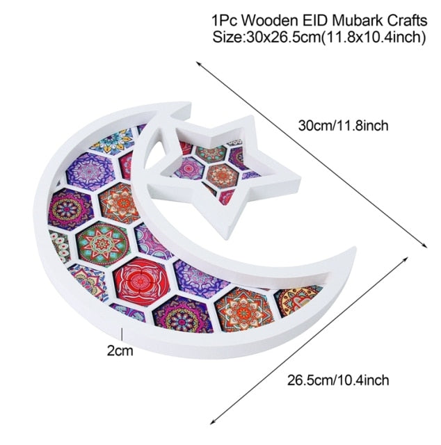 Moon Star Wooden Eid Mubarak Ramadan Decoration For Home Islamic Muslim Party Decor Ramadan Kareem Gifts Food Tray Eid Al Adha