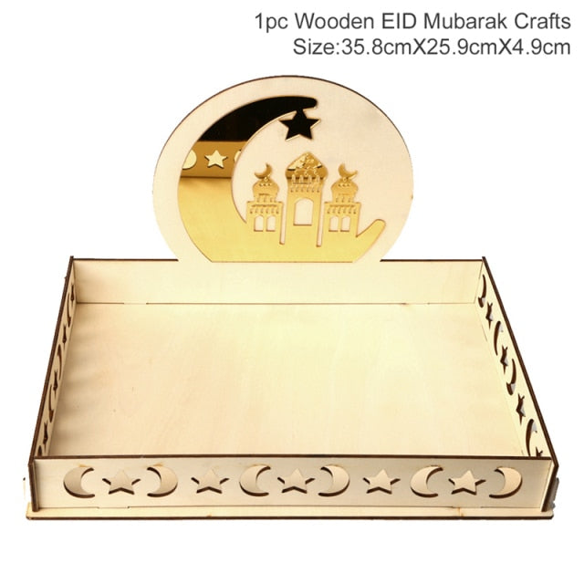 Moon Star Wooden Eid Mubarak Ramadan Decoration For Home Islamic Muslim Party Decor Ramadan Kareem Gifts Food Tray Eid Al Adha