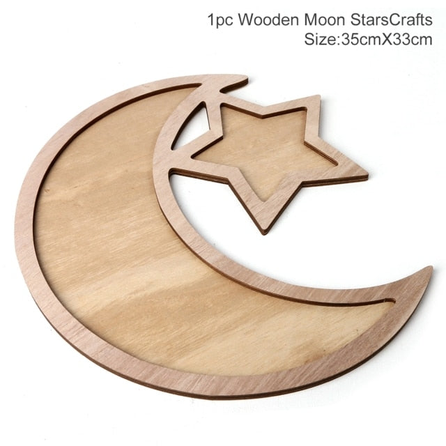 Moon Star Wooden Eid Mubarak Ramadan Decoration For Home Islamic Muslim Party Decor Ramadan Kareem Gifts Food Tray Eid Al Adha