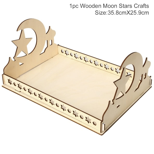 Moon Star Wooden Eid Mubarak Ramadan Decoration For Home Islamic Muslim Party Decor Ramadan Kareem Gifts Food Tray Eid Al Adha