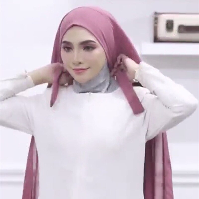 New Women Convinient Bandage Hijabs Long Shawl Instant Chiffon Head Wrap Muslim Islamic Headscarf Free Use Rope Style 180x70CM