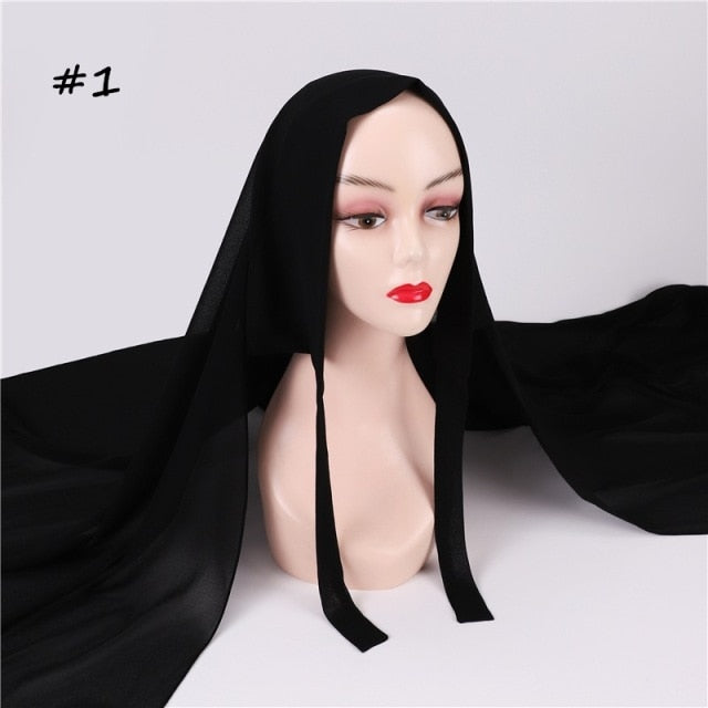 New Women Convinient Bandage Hijabs Long Shawl Instant Chiffon Head Wrap Muslim Islamic Headscarf Free Use Rope Style 180x70CM