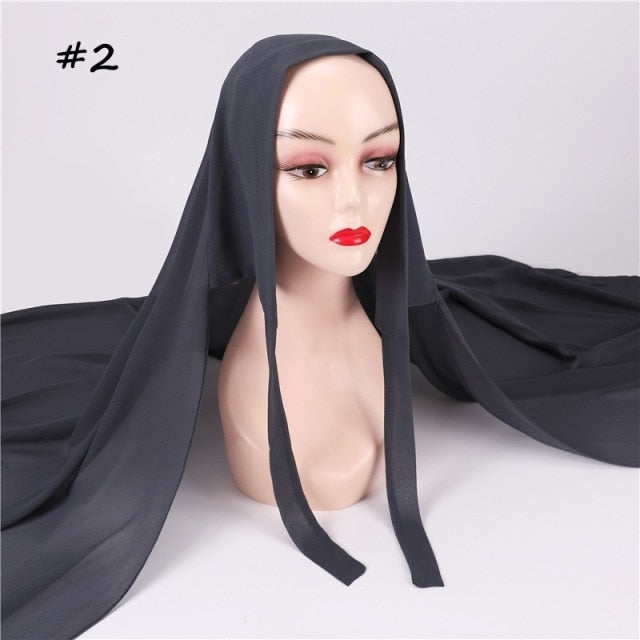 New Women Convinient Bandage Hijabs Long Shawl Instant Chiffon Head Wrap Muslim Islamic Headscarf Free Use Rope Style 180x70CM