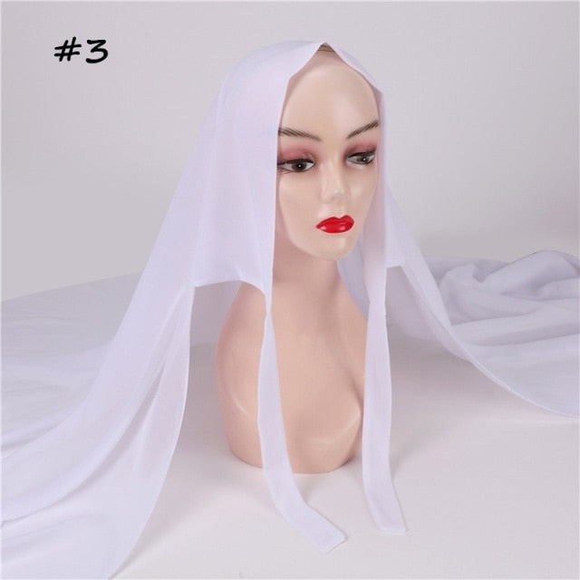 New Women Convinient Bandage Hijabs Long Shawl Instant Chiffon Head Wrap Muslim Islamic Headscarf Free Use Rope Style 180x70CM