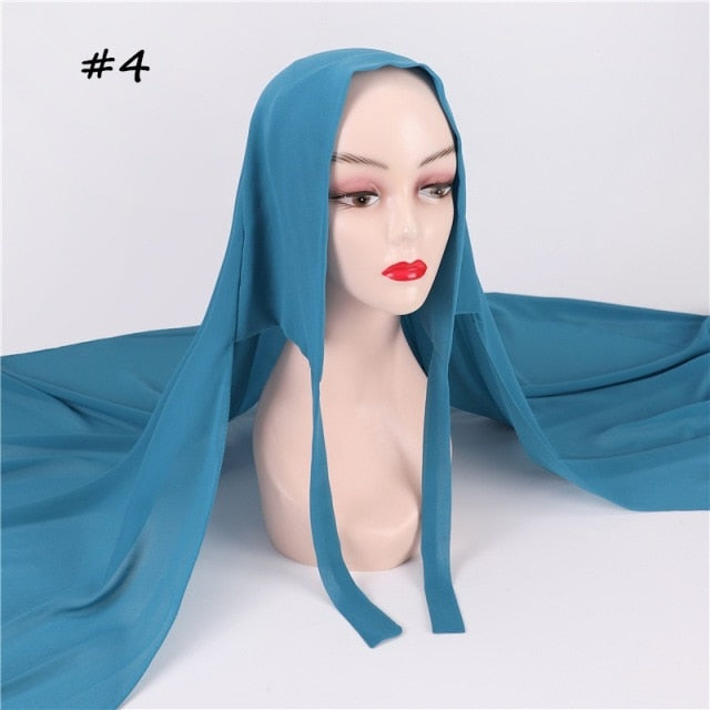 New Women Convinient Bandage Hijabs Long Shawl Instant Chiffon Head Wrap Muslim Islamic Headscarf Free Use Rope Style 180x70CM