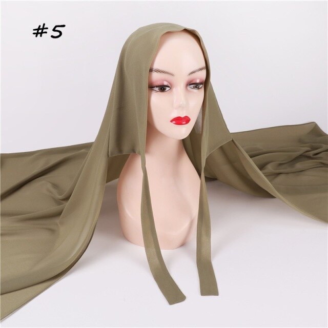 New Women Convinient Bandage Hijabs Long Shawl Instant Chiffon Head Wrap Muslim Islamic Headscarf Free Use Rope Style 180x70CM