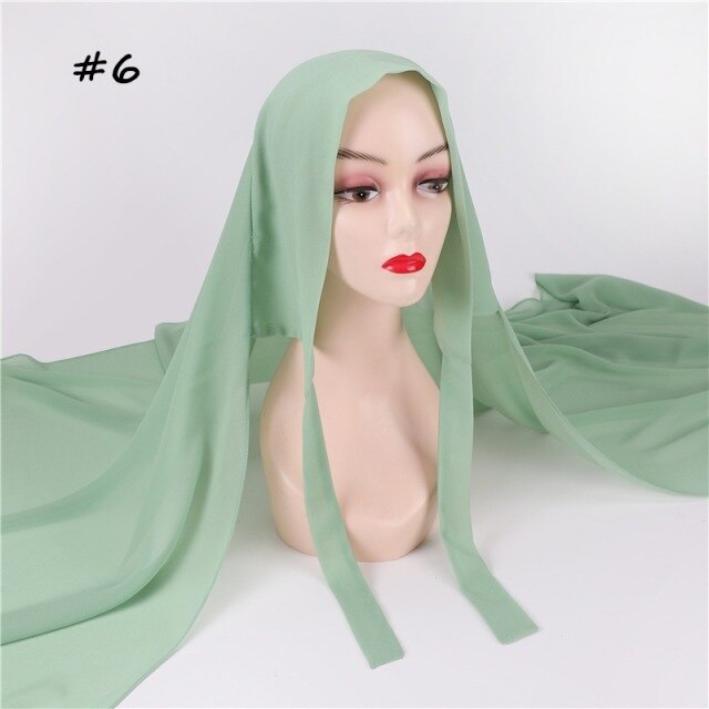 New Women Convinient Bandage Hijabs Long Shawl Instant Chiffon Head Wrap Muslim Islamic Headscarf Free Use Rope Style 180x70CM