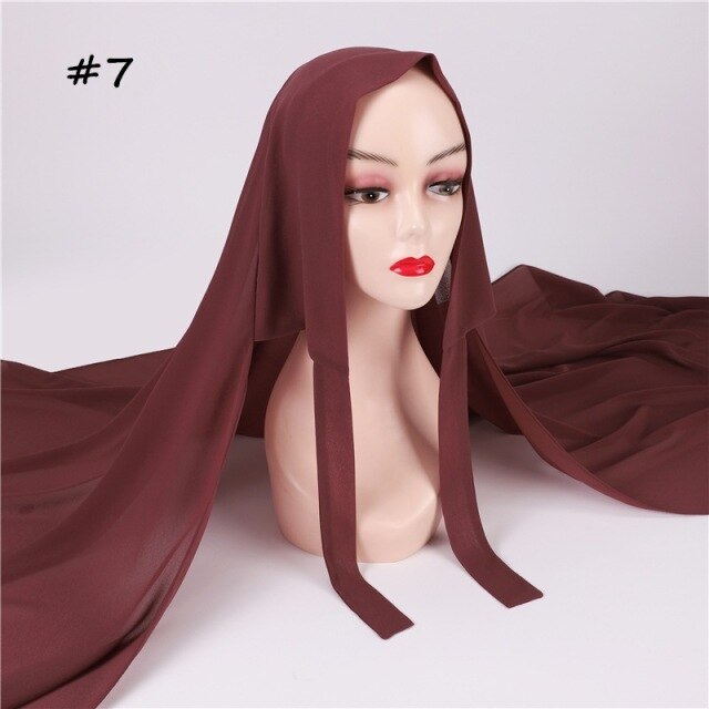 New Women Convinient Bandage Hijabs Long Shawl Instant Chiffon Head Wrap Muslim Islamic Headscarf Free Use Rope Style 180x70CM
