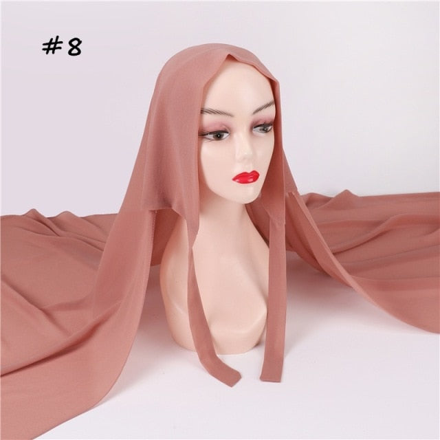 New Women Convinient Bandage Hijabs Long Shawl Instant Chiffon Head Wrap Muslim Islamic Headscarf Free Use Rope Style 180x70CM