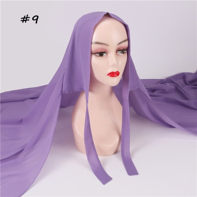 New Women Convinient Bandage Hijabs Long Shawl Instant Chiffon Head Wrap Muslim Islamic Headscarf Free Use Rope Style 180x70CM