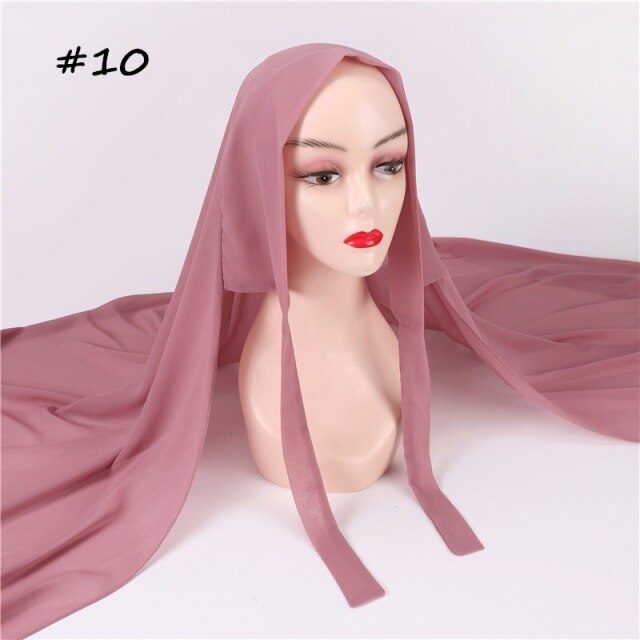 New Women Convinient Bandage Hijabs Long Shawl Instant Chiffon Head Wrap Muslim Islamic Headscarf Free Use Rope Style 180x70CM