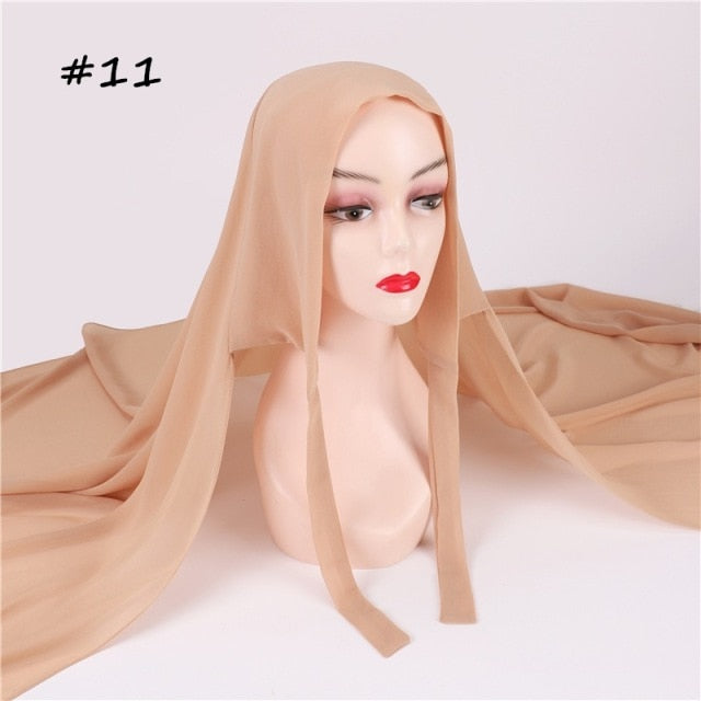 New Women Convinient Bandage Hijabs Long Shawl Instant Chiffon Head Wrap Muslim Islamic Headscarf Free Use Rope Style 180x70CM