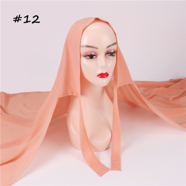 New Women Convinient Bandage Hijabs Long Shawl Instant Chiffon Head Wrap Muslim Islamic Headscarf Free Use Rope Style 180x70CM