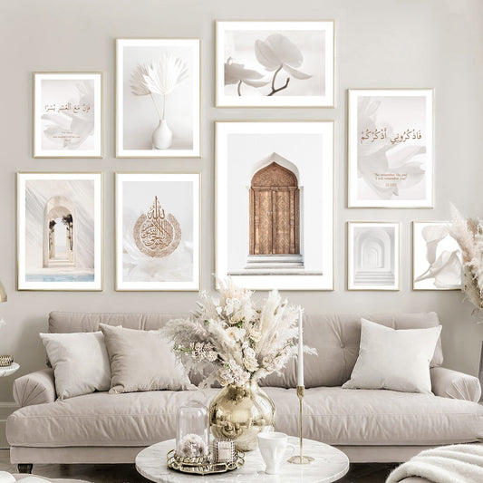 Quran Islam Religion Architecture White Flower Wall Art Canvas Painting Nordic Posters And Prints Pictures For Living Room Decor