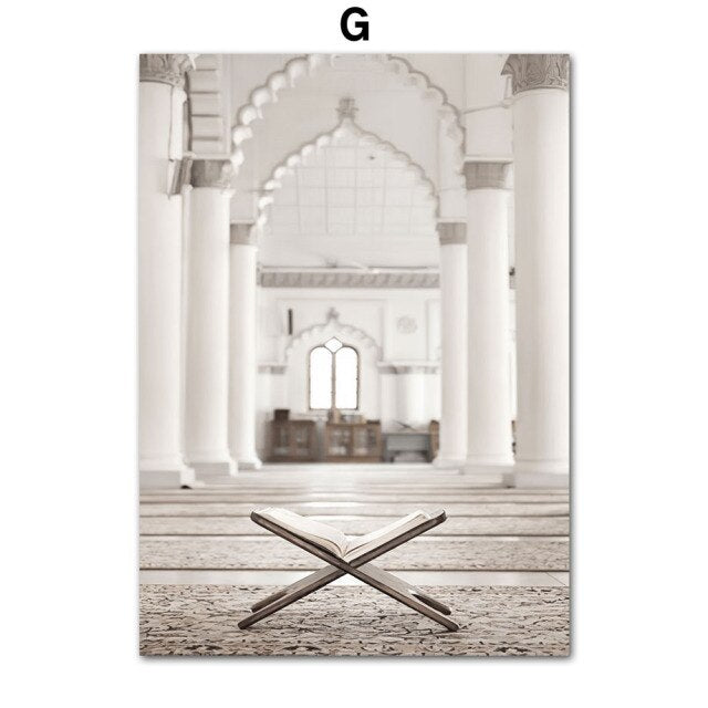 Quran Islam Religion Architecture White Flower Wall Art Canvas Painting Nordic Posters And Prints Pictures For Living Room Decor