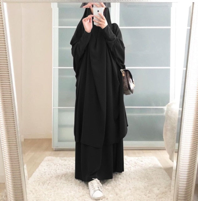 Eid Hooded Muslim Women Hijab Dress Prayer Garment Jilbab Abaya Long Khimar Ramadan Gown Abayas Skirt Sets Islamic Clothes Niqab