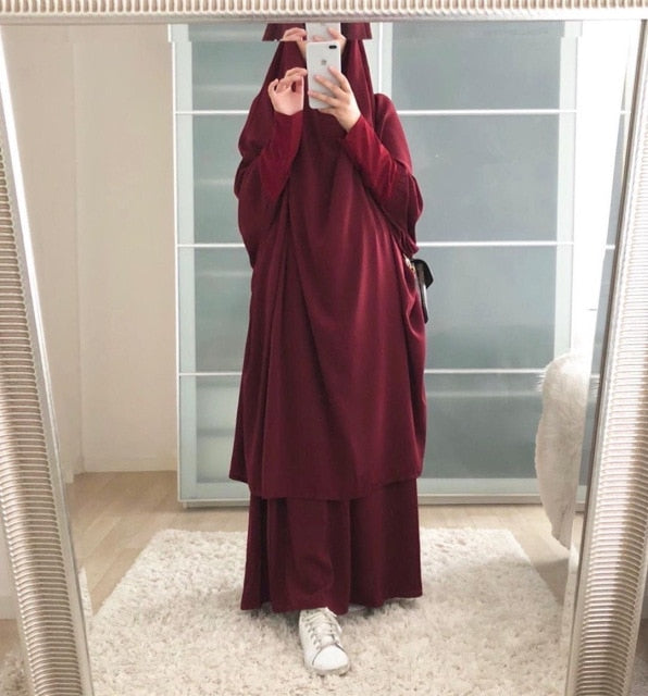 Eid Hooded Muslim Women Hijab Dress Prayer Garment Jilbab Abaya Long Khimar Ramadan Gown Abayas Skirt Sets Islamic Clothes Niqab