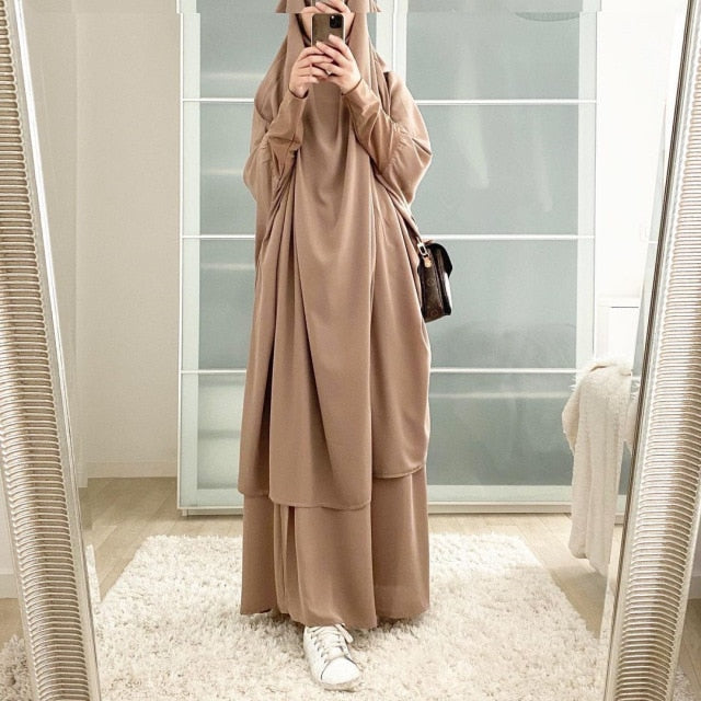 Eid Hooded Muslim Women Hijab Dress Prayer Garment Jilbab Abaya Long Khimar Ramadan Gown Abayas Skirt Sets Islamic Clothes Niqab