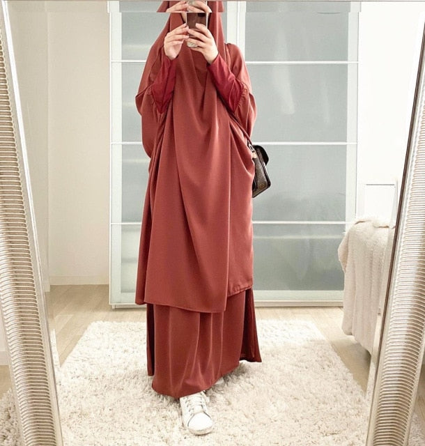 Eid Hooded Muslim Women Hijab Dress Prayer Garment Jilbab Abaya Long Khimar Ramadan Gown Abayas Skirt Sets Islamic Clothes Niqab