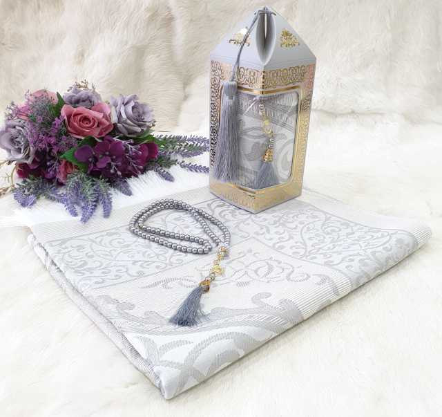 Prayer Rug and Rosary Portable Braided Mats New Style Mat Blanket Islamic Turkish Fabric Ramadan 2022 Stylish Design Boxed Gift