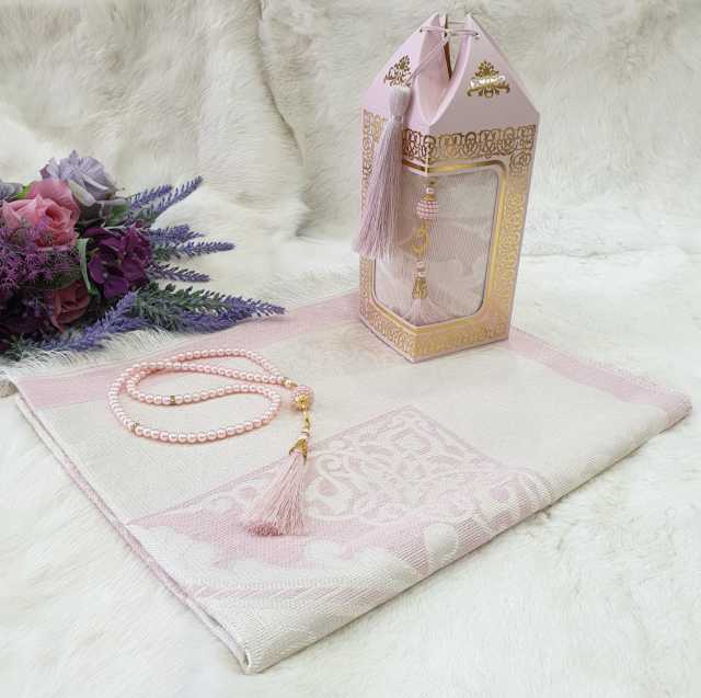 Prayer Rug and Rosary Portable Braided Mats New Style Mat Blanket Islamic Turkish Fabric Ramadan 2022 Stylish Design Boxed Gift