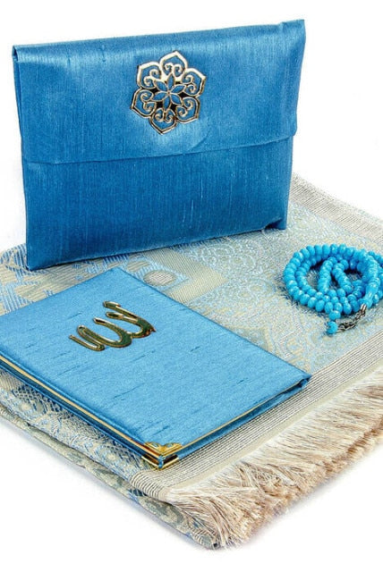 4 Pcs Luxury Muslim Prayer Rug Gift Set Islamic Products Ramadan Carpet Mat Rosary Yasin-i Sharif Worship Religious Turkey Store