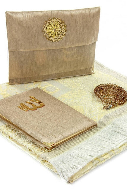 4 Pcs Luxury Muslim Prayer Rug Gift Set Islamic Products Ramadan Carpet Mat Rosary Yasin-i Sharif Worship Religious Turkey Store