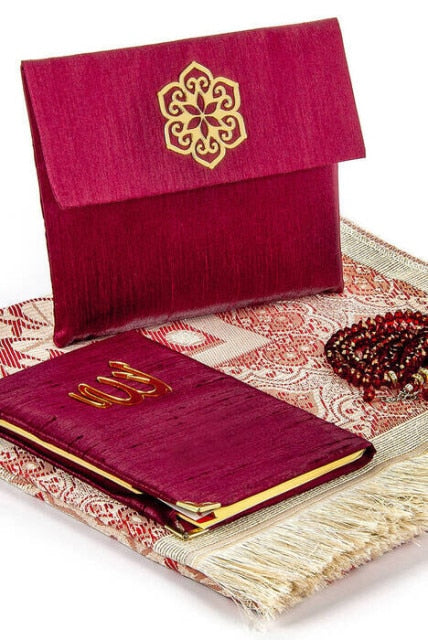 4 Pcs Luxury Muslim Prayer Rug Gift Set Islamic Products Ramadan Carpet Mat Rosary Yasin-i Sharif Worship Religious Turkey Store
