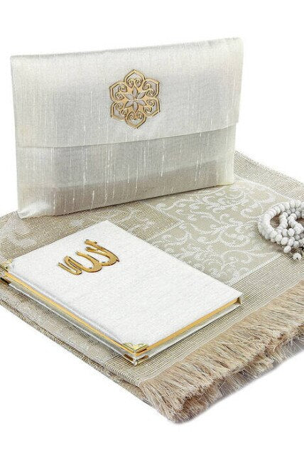 4 Pcs Luxury Muslim Prayer Rug Gift Set Islamic Products Ramadan Carpet Mat Rosary Yasin-i Sharif Worship Religious Turkey Store