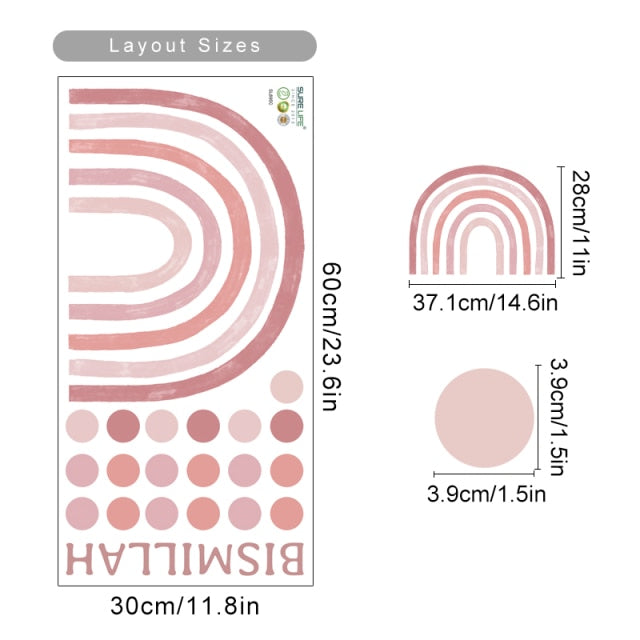 Bismillah Islamic Boho Pink Blue Rainbows Dots Wall Decals Nursery Girls Boys Bedroom Art Sticker Mural Posters Home Decoration