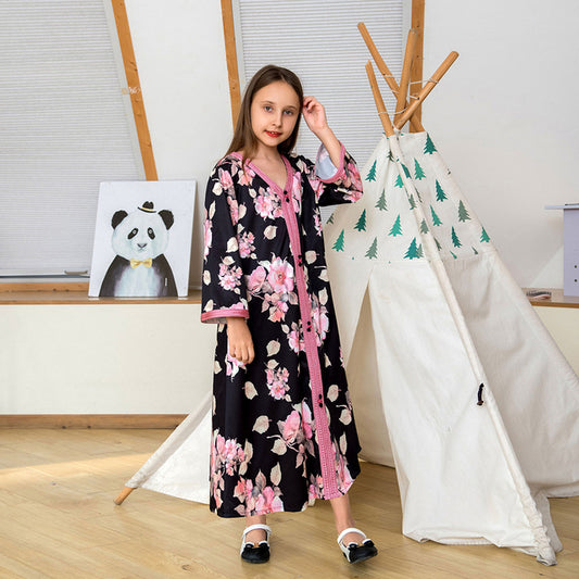 Kaftan Abaya Dubai Turkey Islam Arabic Muslim Abayas For Kids Long Dress Robe Longue Musulmane Vestido Longo