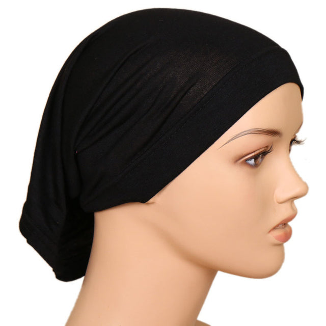 Women Under Scarf Turban Hat Solid Color Hijab Cap Islamic Muslim Soft Stretch Hijab Bonnet Ready To Wear