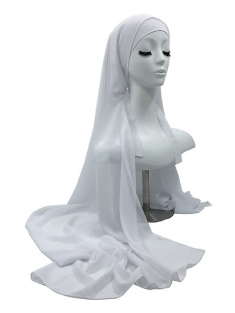 Plain Color Chiffon Hijab Scarf with Bandage Non-Slip Muslim Women Breathable Islam Long Hijabs Headband Fashion Turban Headwrap