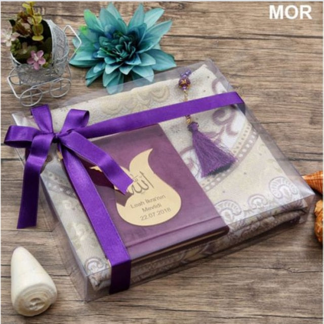 3 PCS Muslim Prayer Rug Gift Set Sejadah Rosary Yasin Al Sharif Book Islamic Items Ramadan 2022 Worship Perfect Mevlut Luxury