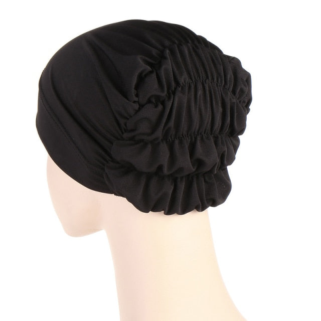 Folds muslim women elastic tie jersey hijab underscarf caps soft cotton head wrap turban bonnet islamic headscarf turbante