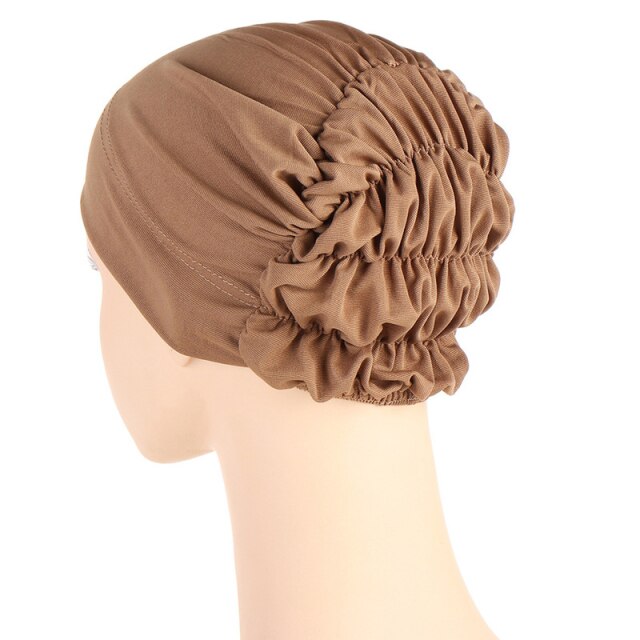 Folds muslim women elastic tie jersey hijab underscarf caps soft cotton head wrap turban bonnet islamic headscarf turbante